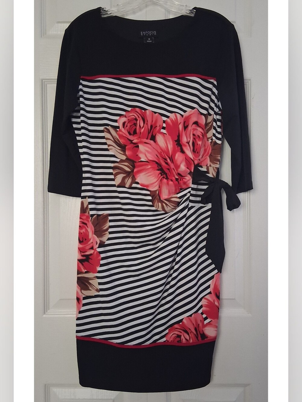Enfocus Studio Striped Floral Faux Wrap Sheath Dress